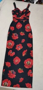 AUTH Dolce&Gabbana poppy floral Printed corset silk black maxi GOWN Dress 40it - Picture 1 of 24