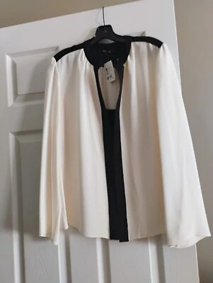Blusa Derek Lam Negra/Marfil Manga Larga Seda Talla 12 Como Nueva  Foto 1 de 4