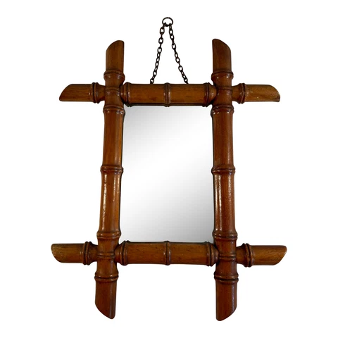 Early 20th Century French Faux Bamboo Turned Wood Wall Mirror Cover