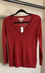 Banana Republic Gr. XS rot tiefer V-Ausschnitt feine Merinowolle Strickpullover  - Bild 1 von 2