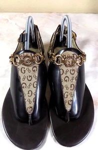 Guess Beige and Brown Sandals with Gold Buckle size 9 - Picture 1 of 9