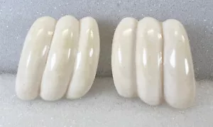 Antique 14k Bakelite Post Earrings - Ivory Shellform Design - 1-1/8" x 1" 9.7g - Picture 1 of 2