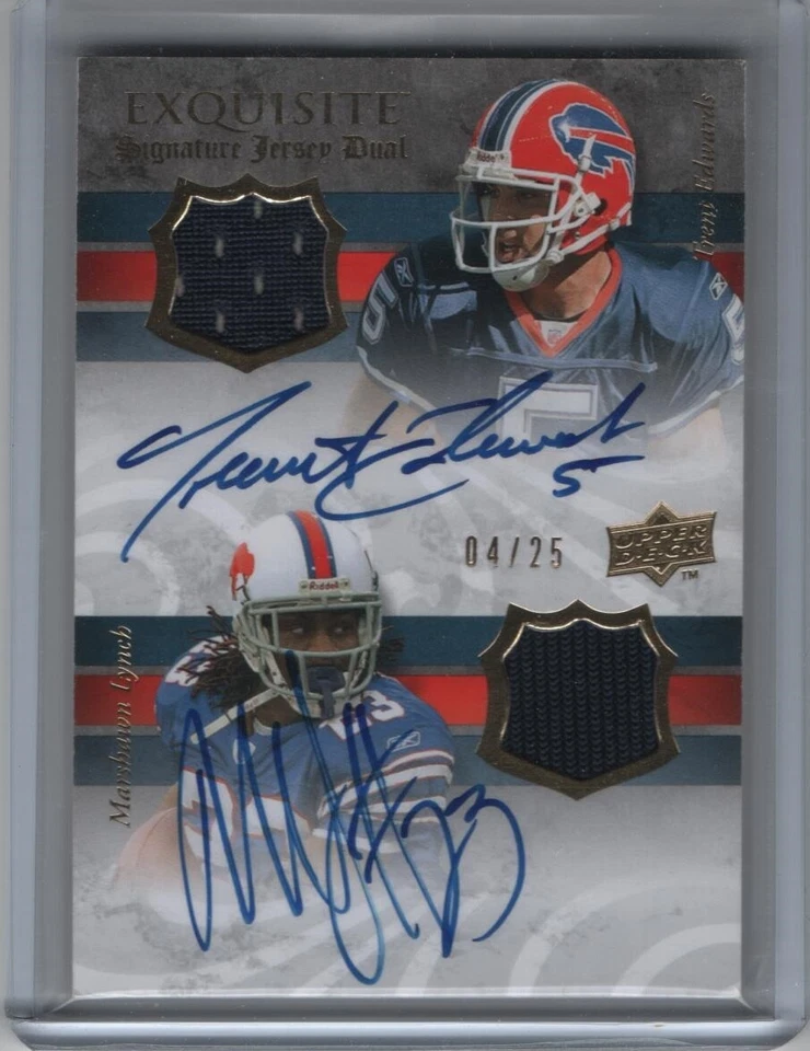 2008 Upper Deck Exquisite Dual Jersey Autograph Marshawn Lynch Trent Edwards /25 - Image 1 of 1