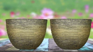 2X Grandes Plástico Redondo Jardín Macetas Tiesto Patio Oro 41cm Sg - Imagen 1 de 6