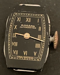 Vintage Rodana SA Women's Watch Movement Running Ticks Black Dial 15j Swiss - Picture 1 of 4