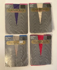 Lot of 4 Vtg Round the Clock Sheer Pantyhose Ruby Bone Purple Sand Sz C NIP - Picture 1 of 13