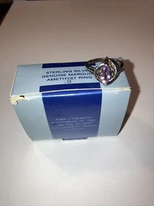 Vintage AVON 925 STERLING SILVER AMETHYST Purple Stone Scroll Ring SIZE 8 - Picture 1 of 5