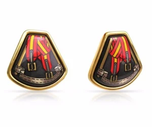 Auténticos Pendientes con Clip HERMES Oro Paladio y Negro, Rojo, Amarillo Cloisonné - Imagen 1 de 8