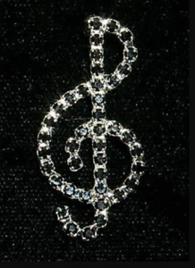 TREBLE CLEF Music Black Rhinestone Pin-Unisex-1  1/4 Inches - Picture 1 of 1