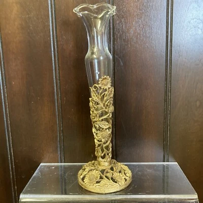 Jarrón de colección Sun Flower Bud con inserto de vidrio Matson Vanity Hollywood Regency años 60 EE. UU. Foto 1 de 4