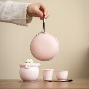 Tragbares chinesisches Kungfu Teeservice, Reise Keramik Teekanne mit Schutztasche - Bild 1 von 10