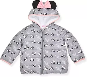 Disney Girl's Minnie Mouse Print Hooded Puffer Jacket with Ears and Bow SIZE 6X - Picture 1 of 3