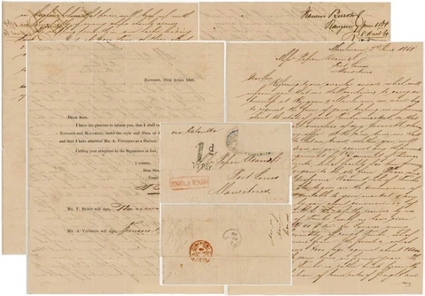 BURMA to MAURITIUS 1868 LETTER BUROT INDIA PAID BOXED CALCUTTA CIRCLE 1d TO PAY Cover