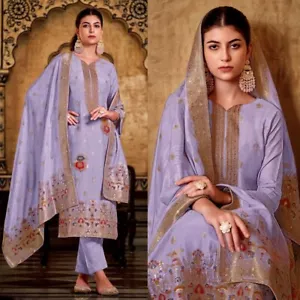 LAVNDR BANARASI MUSLIN SILK w EMB INDIAN READYMADE SALWAR KAMEEZ SUIT LADIES DEN - Picture 1 of 3