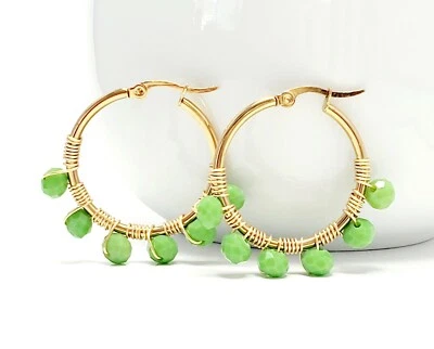 Pendientes de aro de moda para mujer rellenos de oro para mujer joyería boho boda cristal verde Foto 1 de 4