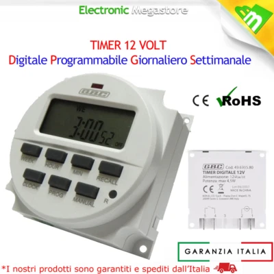 TIMER DIGITALE PROGRAMMABILE 12V 12 VOLT PER CACCIA NAUTICA SOLARE E LED TDS-12 - Immagine 1 di 3