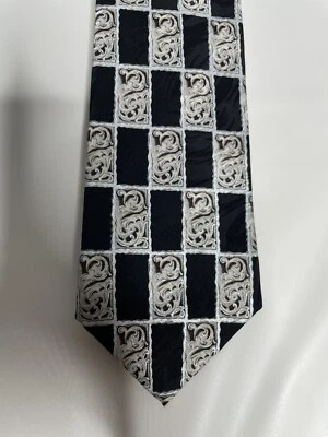Enzo Felini Neck Tie 100% Silk Black White Check 57” X 3.75” — 第 1/4 张图片