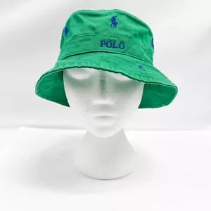 Polo Ralph Lauren VERDE con cappello a secchiello BLU ALL OVER PONY - L/XL nuovo con etichette - Foto 1 di 11