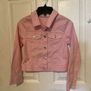 H&M Girl’s Size 7 Pink Denim Jacket Long Sleeve Pockets Cute Fast Shipping - Picture 1 of 6