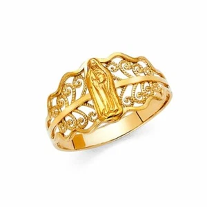 Anello in vero oro giallo massiccio 14 kt Nostra Signora Vergine di Guadalupe Oro Solido Anillo - Foto 1 di 3