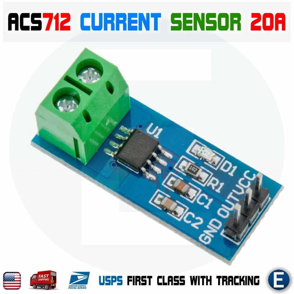 ACS712 20A Current Sensor Current Detect Range Module for Arduino New Design USA - Image 1 of 1