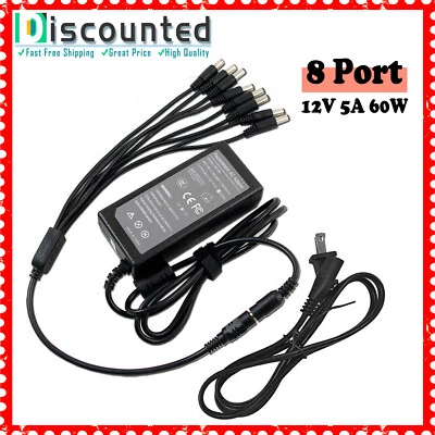 12V 8CH AC Adapter Power Supply Cord 8 Port For CCTV Security Camera System - Image 1 of 4