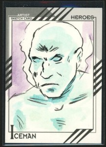 2015 Marvel Fleer Retro #26 Iceman Artist Sketch Card On Card Auto