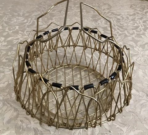 Vintage Gold Plated and Black Expandable Foldable Egg Basket Cover