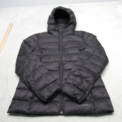 Eddie Bauer Down Jacket Womens Medium Black Hooded Insulated Full Zip Puffer - Image 1 of 4