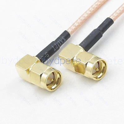 SMA male to male plug right angle RG316-D Double Shield Braid Pigtail Coax Cable - Image 1 of 4
