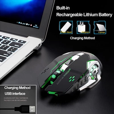Rechargeable X8 Wireless Game Mouse Silent Led Backlit Usb 1800Dpi Optical SP - Image 1 of 4