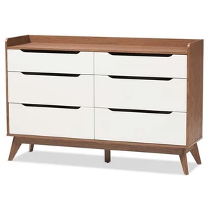 Bowery Hill Mid-century 6 Drawer Double Dresser in White and Walnut - Picture 1 of 8