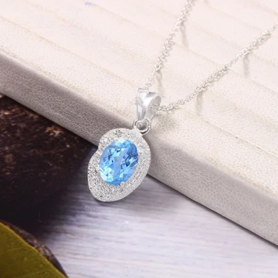 8x6 MM AAA Blu Spinello Pendente Ovale, 925 Argento Sterling Agosto Portafortuna - Immagine 1 di 4