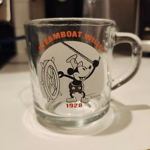 DISNEY STEAMBOAT WILLIE 1928 MICKEY MOUSE 8 OZ CLEAR GLASS COFFEE MUG CUP USA - Picture 1 of 9