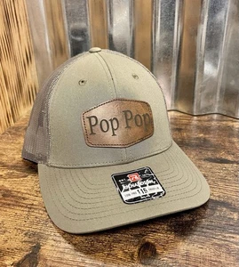 Custom Leder Patch Mütze Olivgrün Pop Pop Richardsons 115 Low-Pro - Bild 1 von 6