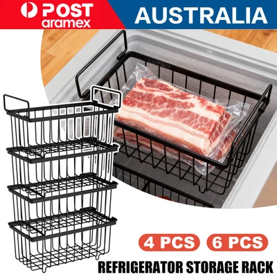 4-6Pcs Metal Wire Storage Basket Refrigerator Freezer Organizer Bins Stackable  - image 1 of 4