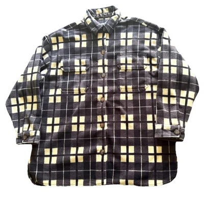 VTG 90s AJ Sport Polar Fleece Shacket Mens XL Brown Yellow Flannel Andrea Jovine - Image 1 of 4