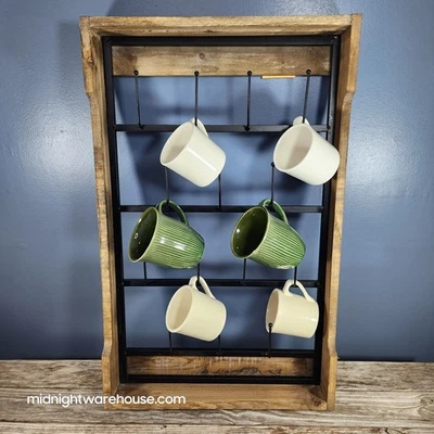 Mug Rack Cup Holder + 14 Hooks Wall Mount Modern Farmhouse Style Coffee Tea Tree - Image 1 of 4