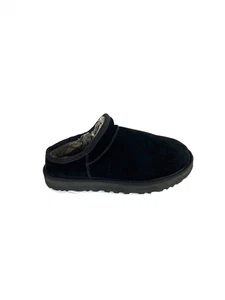 UGG Classic Black Suede Slippers / Slip On Shoes Women Size 9 Sheepskin Lined - Picture 1 of 16