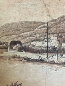 Très Beau Dessin XIXe 1850 Suisse Elbe Saxe A Identifier Ancien Bateau Rivière - Imagen 1 de 8
