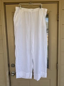 Eileen Fisher NWOT 1X White Organic Linen Straight Baggy Pants Elastic Waist - Picture 1 of 13