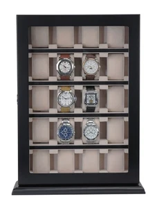 PRE-SALE 20 Piece Black Wood Watch Display Wall Hanging Case and Organizer Box - Picture 1 of 11