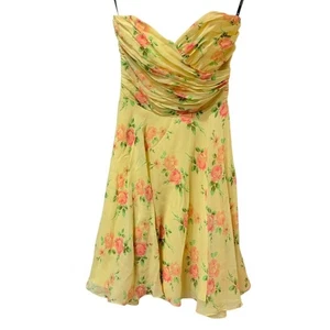 Vintage Betsey Johnson New York buttergelbes Seidenkleid Y2K Blumendruck 2us fließend - Bild 1 von 8