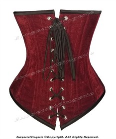 24 Double Steel Boned Waist Training Maroon Velvet Underbust Shaper Corset Sz L