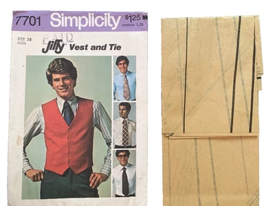 1976 dress vest and tie Simplicity Sewing pattern 7701 Mens sz 38 retro formal - Image 1 of 2