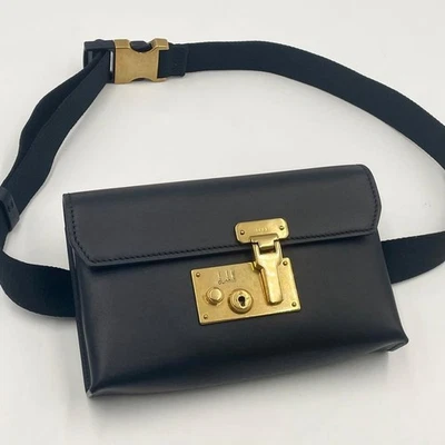 Bolso Bandolera Dunhill Lock Hombro Cuero Negro Dorado Metal 2 Vías Para Hombre Foto 1 de 4