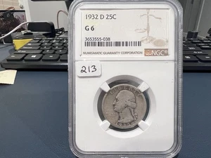 1932-D 25 Washington Quarter NGC G 6 (GX) - Picture 1 of 2