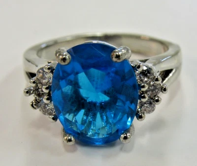 Anillo de cuarzo pavo real con múltiples piedras preciosas de platino sobre plata de ley talla 7 HH787 Foto 1 de 3