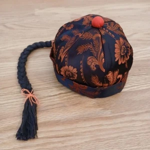 Vintage Chinese Mandarin Tassel Hat Long Braid Authentic Child's Size 17.25" - Picture 1 of 9