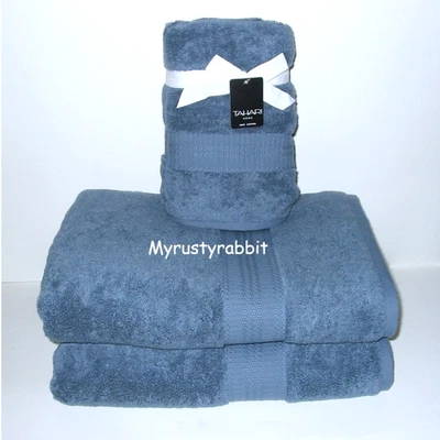 Juego de toallas de baño TAHARI azul - 100 % algodón 2 baños 2 manos - Nuevo Foto 1 de 4